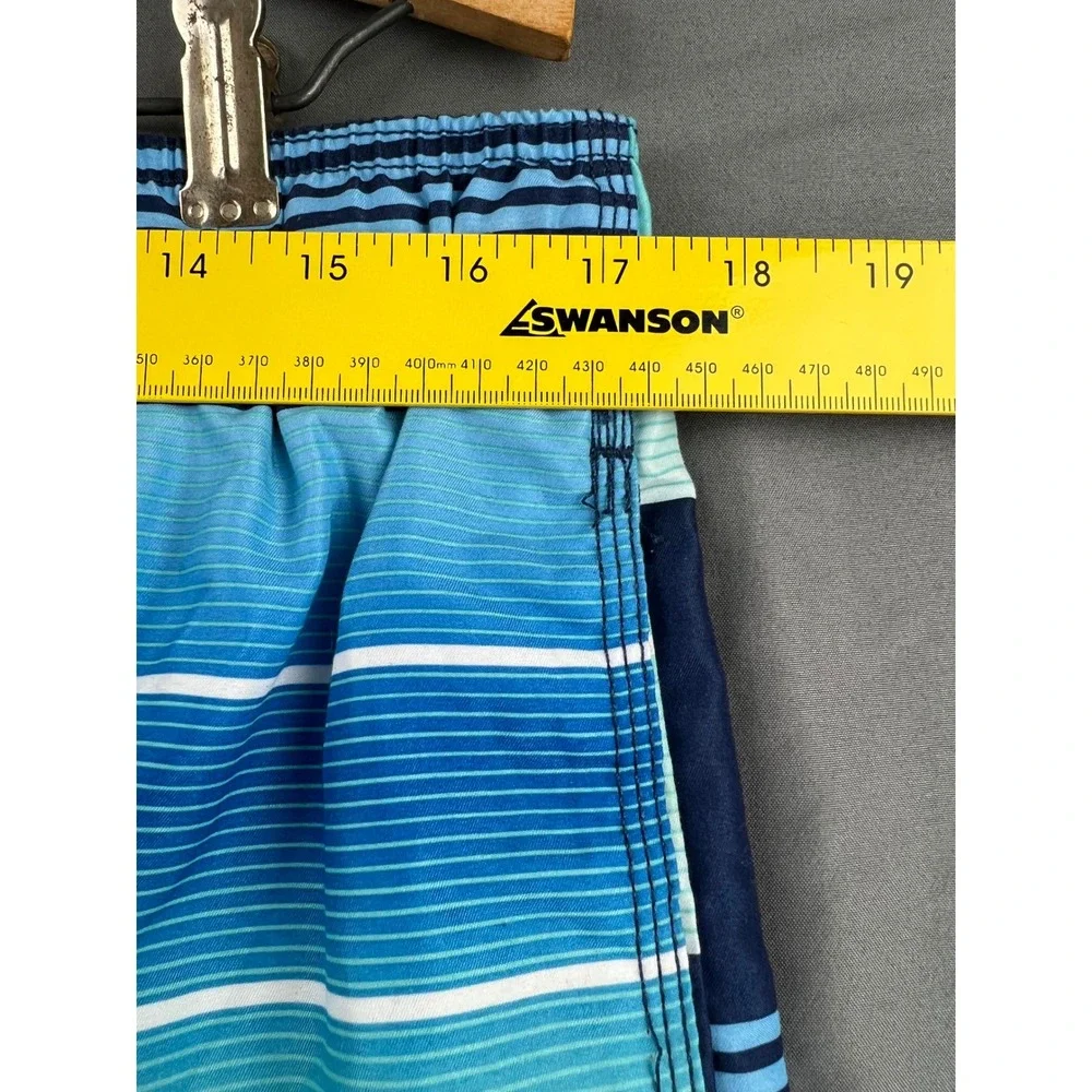 Kanu Surf Swim Trunks Mens XL Striped Board Shorts Blue Cargo Pocket Good